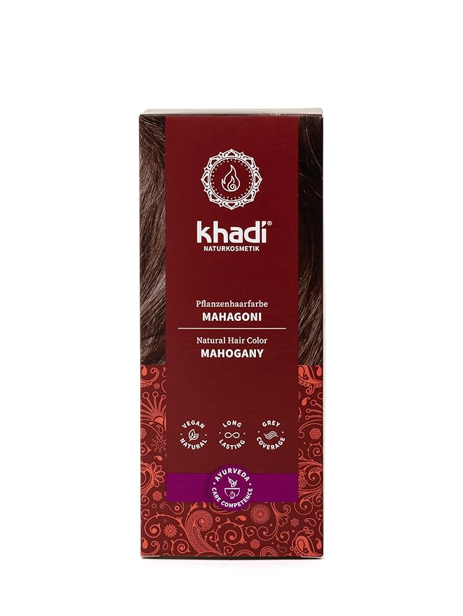 khadi MAHOGANY Natural Hair Color - Hair Color for a velvety earthy red to intense dark red-brown - 100% herbal &amp natural - 3.5 oz