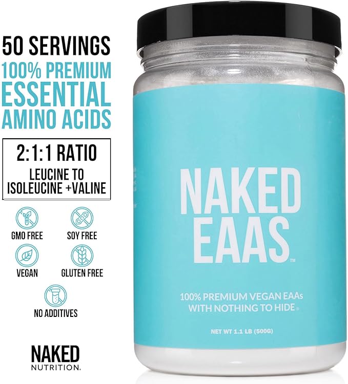 NAKED EAAs Amino Acids Powder - 50 Servings - Vegan Unflavored Essential Amino Acids 500 Grams - Instantized All Natural EAAs Powder Supplement