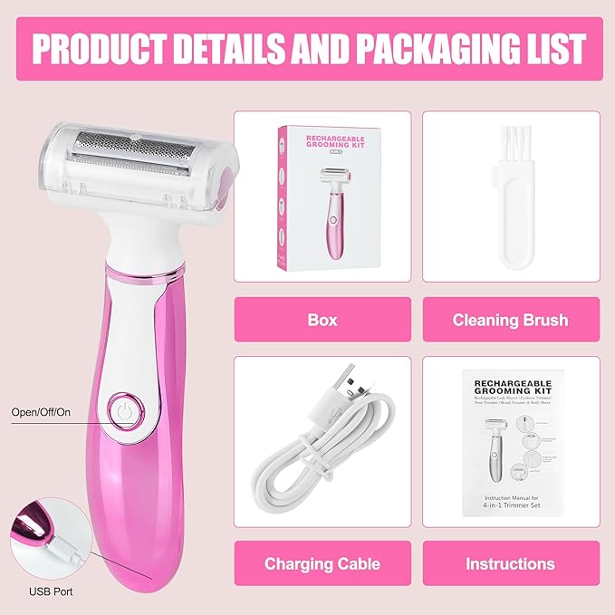 Women Face Epilator 4-in-1 Body Shaver and Facial Epilator Hair Removal for Face Waterproof Facial Hair Remover for Armpits Arms Legsm Bikini