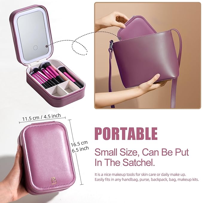 BS-MALL Makeup Brushes Set 14 Pcs with LED Light Mirror ? Premium Cosmetic Tools for Flawless Beauty Routines (Purple)
