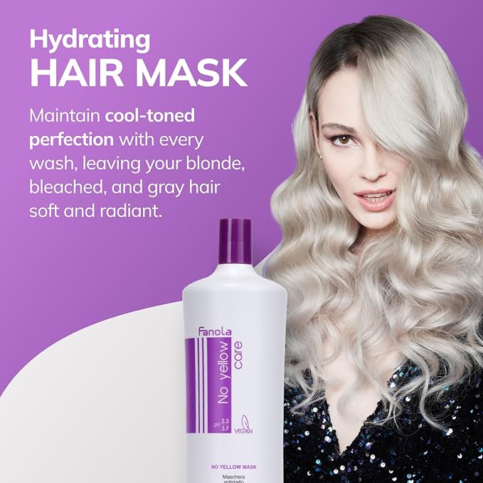 Fanola No Yellow Purple Hair Mask - Acidic pH Deep Conditioning Hair Mask for Blonde Bleached &amp Grey Shades - Intense Violet Pigment Neutralizes Brassy Tones (33.8 Fl oz)