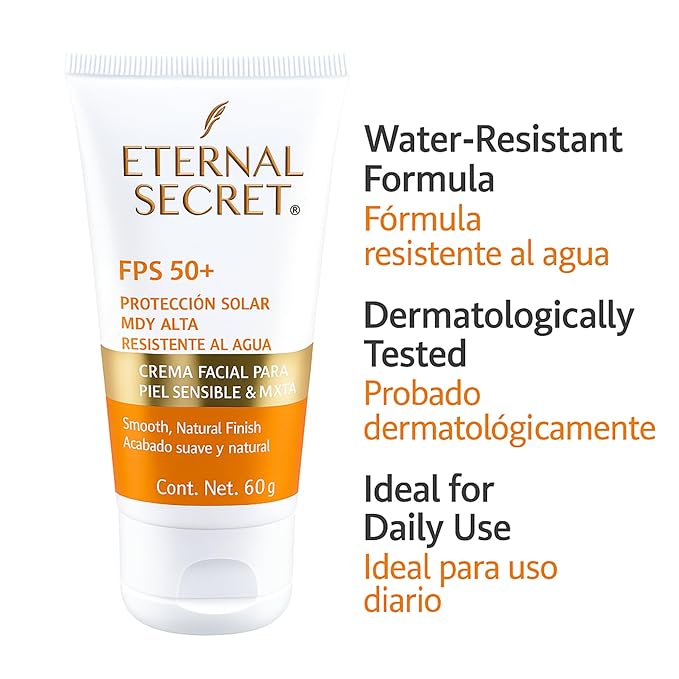 Eternal Secret High Protection Sunscreen for Face - SPF 50+ Water-resistant Non-Sticky Texture 2.12 oz - Bloqueador Facial/Corporal Eternal Secret FPS 50+ 2.12 oz