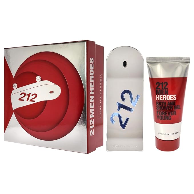Carolina Herrera 212 Heroes Forever Young 3oz EDT Spray 3.4oz Bath and Shower Gel Men 2 Pc Gift Set