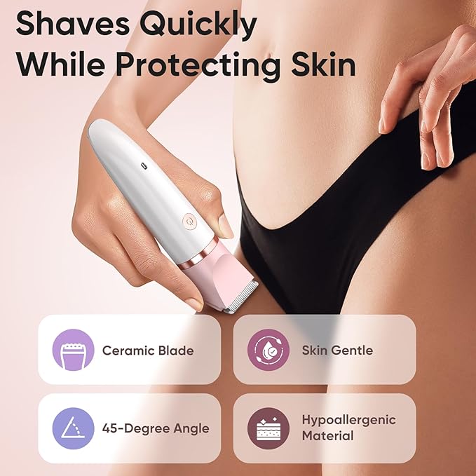 Bikini Trimmer for Women - 3 in 1Electric Razors for Silk Skin Cordless Pubic Hair Trimmer Replaceable Lady Shavers Kit Bikini Shaver for Legs Body Hair IPX7 Waterproof White