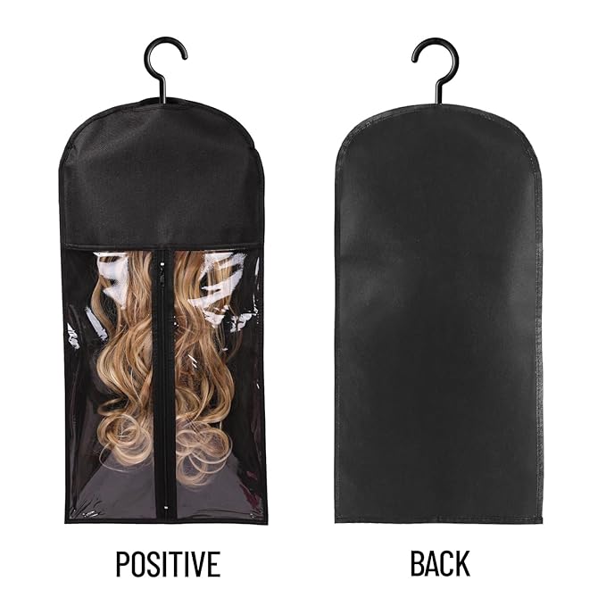 12PCS Wig Bags With Hanger - Hair Extension Holder for Multiple Wigs - Organizer (6PCS Black &amp 6PCS Purple)