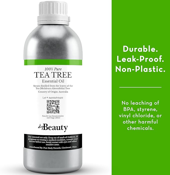 Bulk Tea Tree Oil - 16 Fl Oz Large Size Big Bottle - 100% Pure &amp Organic Tea Tree Oil for Skin Hair Face and Scalp - Steam Distilled