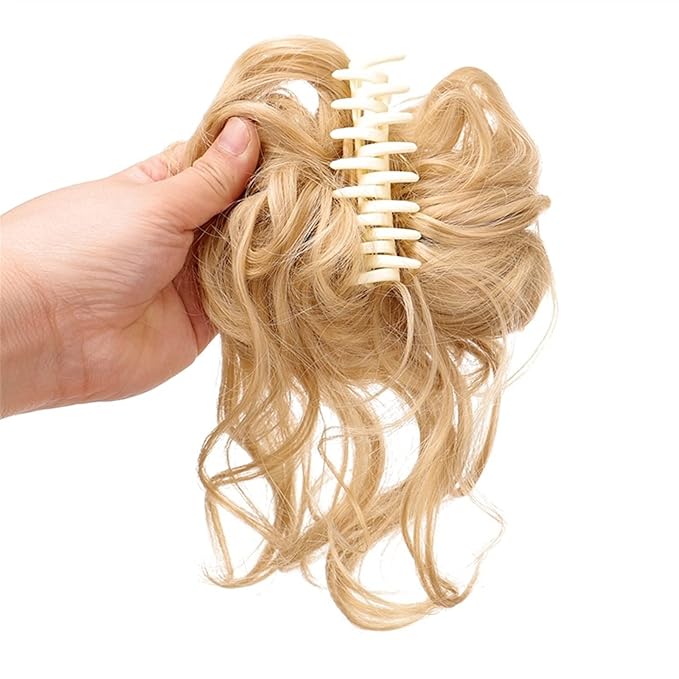 Fake Hair Bun Synthetic Bun Hair Clips Messy Bun Ponytail Extensions Wavy Curly Bun Claw Clips Wigs for Women Hair Bun Hair Accessories (Color : 1Pcs-07)