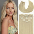 Loxxy Seamless Hair Extensions Clip in Human Hair Long Silky Straight 22inch Remy Human Hair Clip in Extensions Blonde Platinum #60A 150gram 8 Pcs