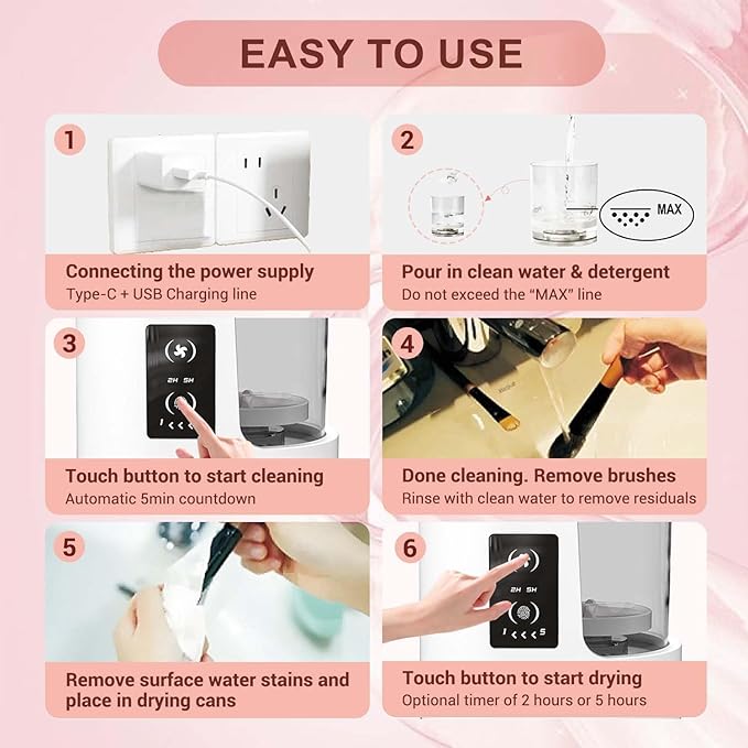 3 IN 1 Electric Makeup Brush Cleaner Machine With Makeup Brush Dryer Holder Portable Automatic USB Cosmetic Brushes Cleaner Tool for All Size Beauty Makeup Brush SetContour Eyeshadow Blush Brush