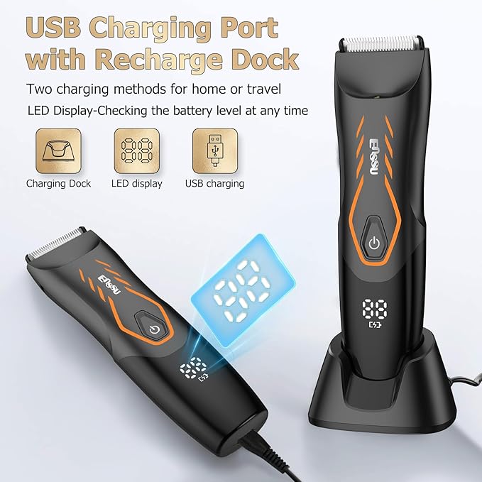 Manscape Body Hair Trimmer for Men Pubic Groin Hair Trimmer for Men with Safe BladeCordless Ball Shaver w/Light Charging DockWaterproof Body Groomer ManLED Display1H ChargeOrange