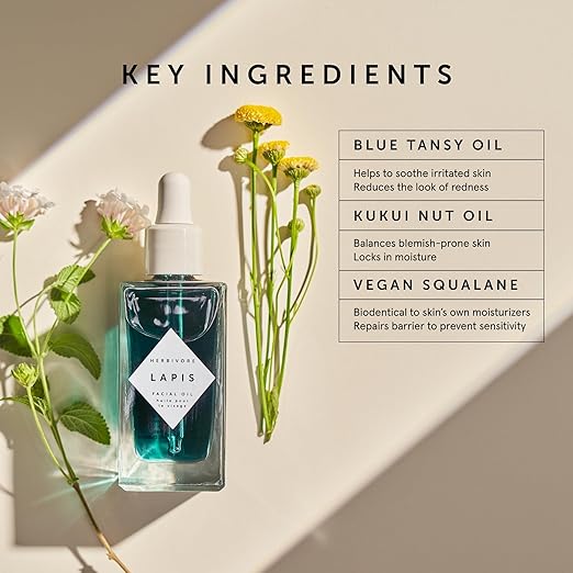 HERBIVORE Lapis Facial Oil | Balances Oil &amp Soothes Redness with Blue Tansy &amp Squalane | Safe for Oily &amp Acne Prone Skin Non-Comedogenic Vegan