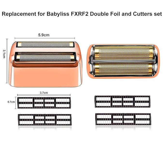 Professional Replacement Foil and Cutters for BaBylissPRO Barberology Double Foil Shaver Compatible with BaBylissPRO Barberology FXFS2 Shaver (Rose Gold)