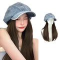Women's Wig hat Wig Denim Beret Wig Straight Hair Baseball Cap Wig for Girl Christmas Halloween Daily Party Use Cool Brown 1