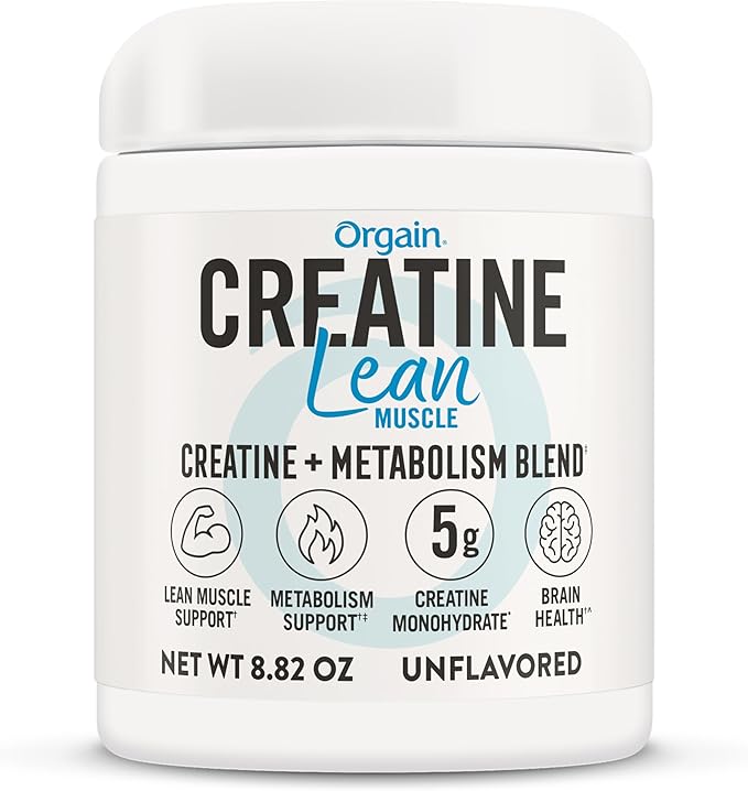 Orgain Micronized Creatine Monohydrate Lean Muscle Powder with Metabolism Blend Unflavored 50 Servings Supports Muscle Strength and Brain Health No Dairy or Soy Gluten Free Vegan