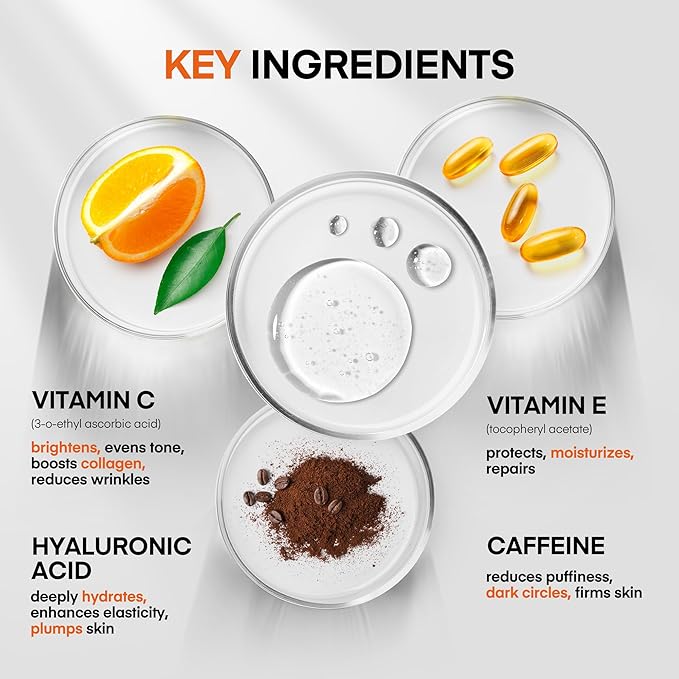 Super Vitamin C Serum for Women Over 70: Niacinamide Vitamin C Hyaluronic Acid Peptides Vitamin E Caffeine Bakuchiol Hydrating Lifting Face Wrinkle &amp Age Spots Reduction