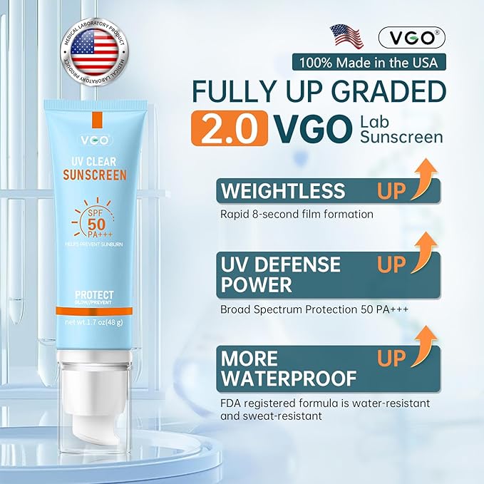VGO Mineral Sunscreen for Face Reef Safe Sunscreen Oil-Free Face Moisturizer with SPF 50 Broad-Spectrum UVA/UVB Protection Lightweight Non-Comedogenic Travel Size (1 pack)