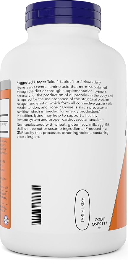 Now Foods L-Lysine 1000mg - Double Strength - 300 Tablets - Non-GMO Amino Acid Supplement (Llysine Hydrochloride)- 1000 mg Tabs - Vegan/Vegetarian