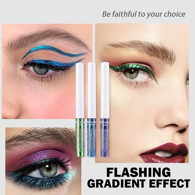 Corleone Glitter Liquid Eyeliner Metallic Change Color Rainbow Eyeliner Gel MultiColor Highly Pigmented Waterproof Longer-Lasting Colorful Eye Liner Gift Kit for Women and Girls