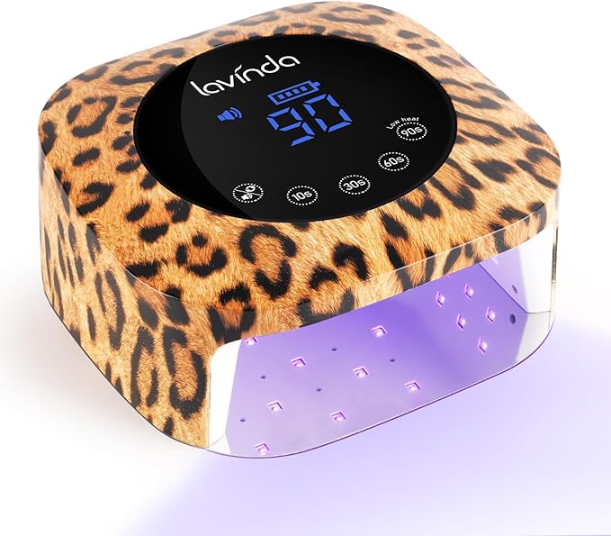 Lavinda LED Nail Lamp UV Light for Gel Nails 54W Cordless Rechargeable UV Lamp Nail Light with 4 Timer 2X Faster Professional Gel Polish Curing Nail Dryer for Salon Use-Leopard Print