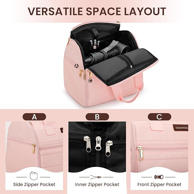 Wig Storage Bag Holds 3 Wigs Hair Tools Travel Bag Full-Open Breathable Organizer Case for Clips Hair Dryer Flat Curling Iron BrushesCosmetic Toiletry Tote Christmas Gift for Women Stylist