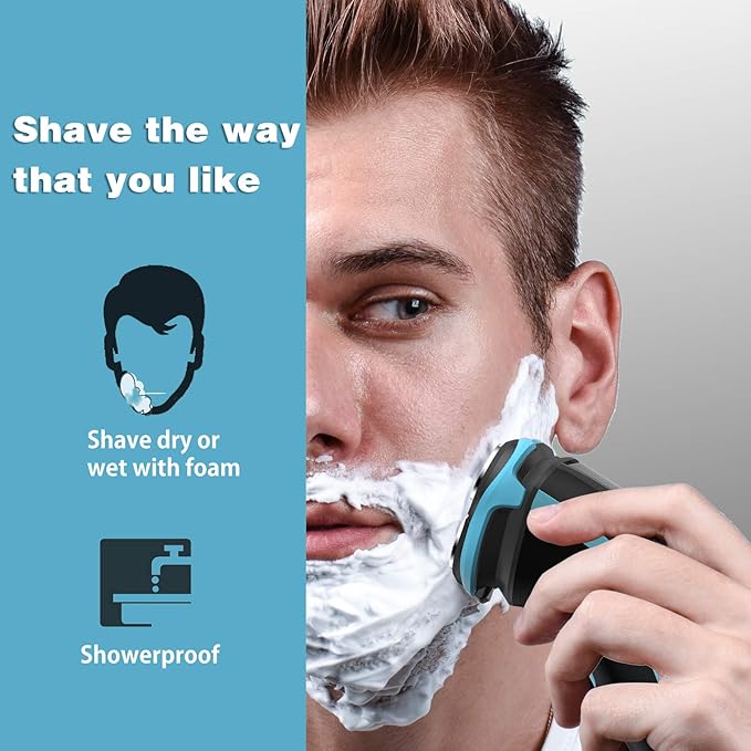 MAX-T Electric Shaver for Men Cordless Electric Razor with Travel Case Wet &amp Dry Use Men's Razor with Pop-Up Trimmer 3D Rechargeable IPX7 Waterproof Rotary Shaver