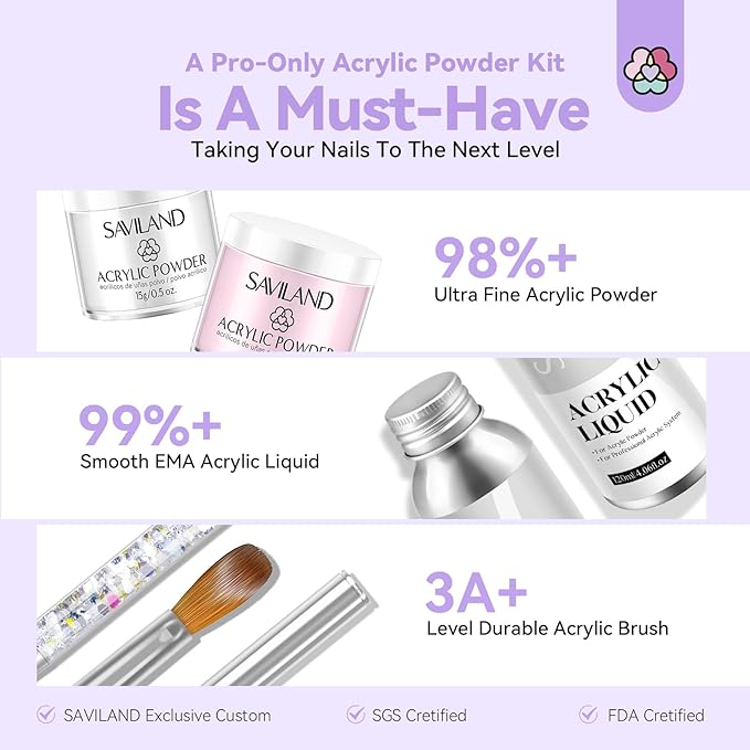 SAVILAND Acrylic Nail Kit with Drill: Professional Salon Nails Kit with Everything Acrylic Powder and Liquid Set Nail Brush Forms Top Gel &amp Manicure Tools Kit for DIY Extension Carving Home Use