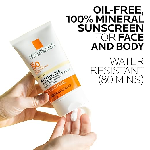 La Roche-Posay Anthelios Mineral Sunscreen SPF 50 Gentle Lotion Broad Spectrum SPF + Antioxidants Face &amp Body Sunscreen Titanium Dioxide &amp Zinc Oxide Oxybenzone Free Oil Free