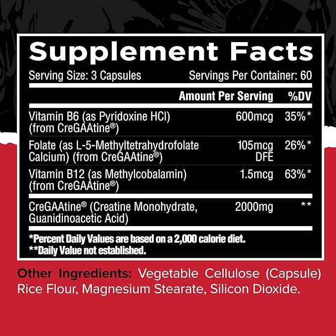 Unmatched CreGAAtine Optimized Creatine | Creatine Monohydrate + GAA (Guanidinoacetic Acid) | Muscle Build Strength Recovery | 180 Capsules 60 Servings (Unflavored)