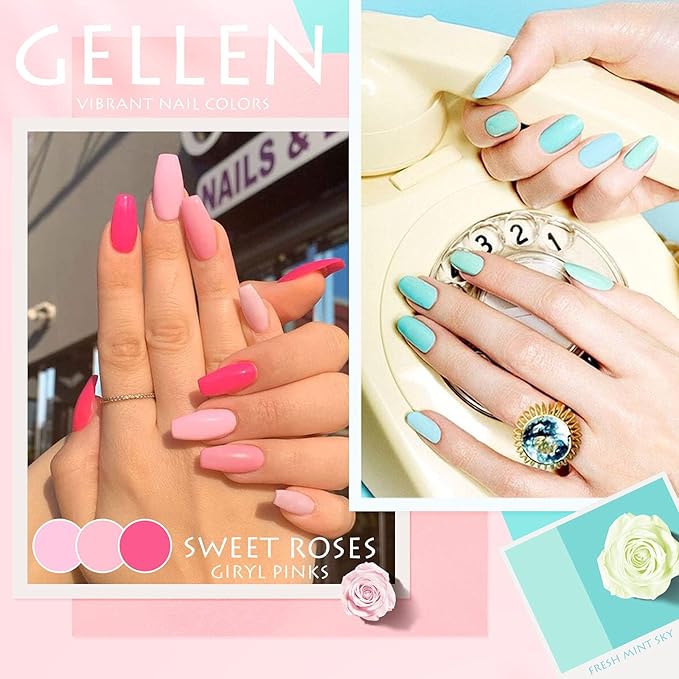 Gellen Gel Nail Polish Kit with U V LED Light 72W Nail Dryer 12 Trendy Colors Nail Gel Polish No Wipe Top Base Coat Nail Art Decorations Manicure Tools All-In-One Manicure Kit Bright and Pastels
