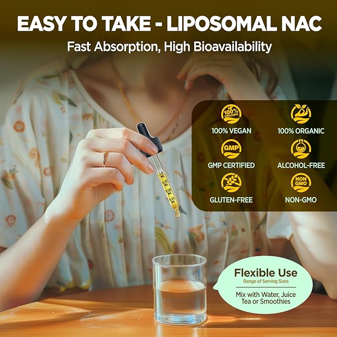 Liposomal Liquid NAC Drops NAC Supplement N-Acetyl Cysteine NAC 600 mg with Milk Thistle &amp Quercetin for Adults &amp Kids Liver &amp Lung Support Immune &amp Antioxidant Skin &amp Cellula