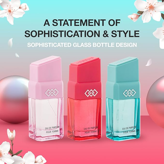 LEG3ND Set of 3 Pour Femme - Fresh Floral &amp Sweet Cologne for Women - Long-Lasting Luxury Fragrance with Essential Oils - Comes in a Glass Bottle Spray (15ml each)