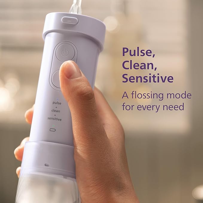 Philips Sonicare Compact Flosser 1000 Purple ProtectiveClean 5300 Rechargeable Electric Toothbrush and 2PK Compact Nozzle Bundle