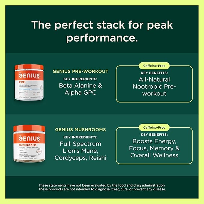 Genius BCAA Powder - 5g Vegan BCAAs L-Glutamine Cognizin &amp Rhodiola Muscle Recovery Energy Support 100mg Caffeine Pre Intra Post-Workout Nootropic Supplement for Focus &amp Performance - Orang