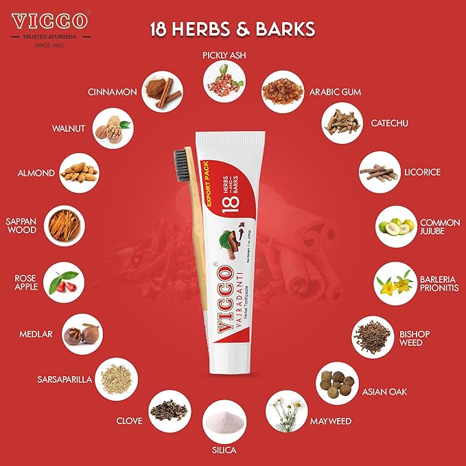 Vicco Vajradanti Ayurvedic Herbal Toothpaste by Vicco ? 70 Year Legacy of Ayurveda with 18 Ayurvedic Herbs &amp Barks 100% Natural Vegan Fluoride-Free &amp Cruelty-Free ? 3.53 oz (5 Pack)