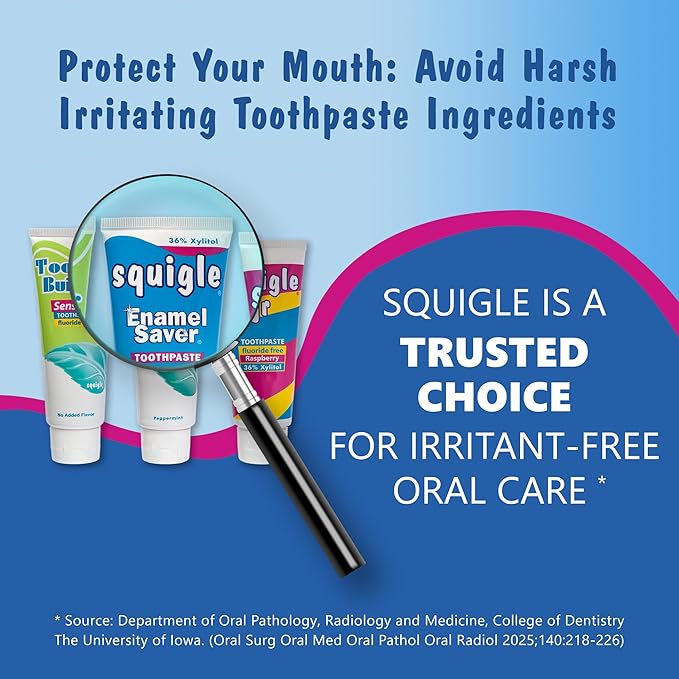 Squigle Enamel Saver Toothpaste (Canker Sore Prevention &amp Treatment) Prevents Cavities Perioral Dermatitis Bad Breath Chapped Lips - 4 Pack