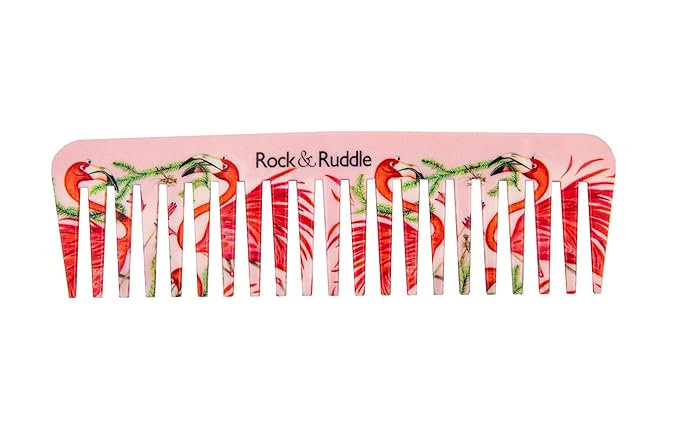 Rock &amp Ruddle Wide Tooth Comb | Perfect for Detangling Wet Hair and Applying Hair Color - Flamingos