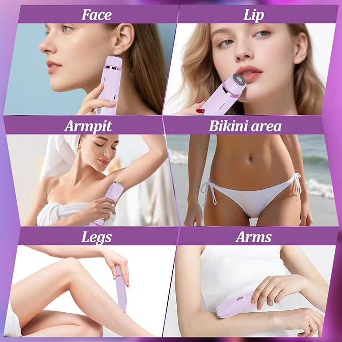 VINGVO Electric Body Hair Trimmer for Women Dual Head Lady Shaver Groomer Waterproof? Body Hair Shaver Rechargeable Facial Hair Removal with Cleaning? Brush (Purple)