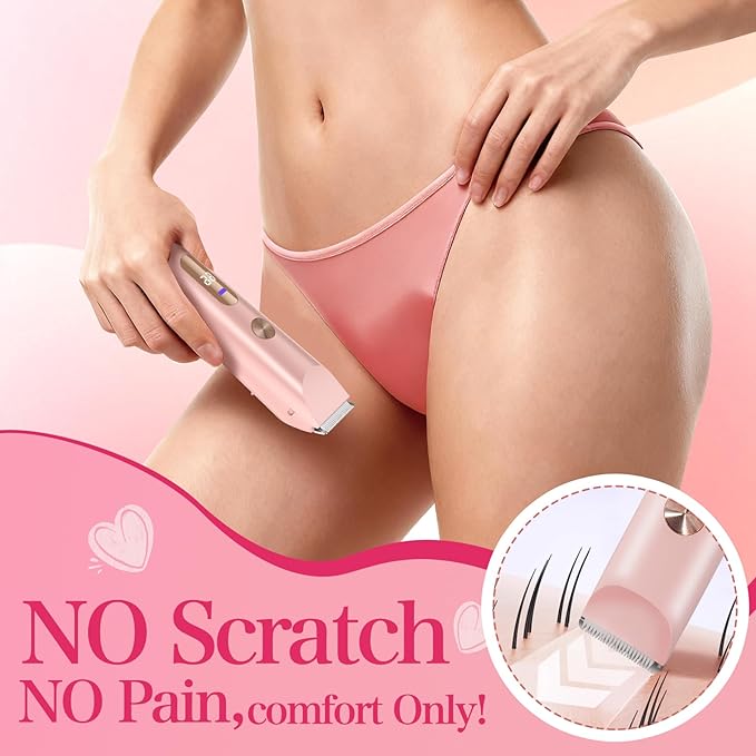 Bikini Trimmer for Women 2in1 High Power Epilators Hair Removal Waterproof Electric Razors Women's Electric Razor Pubic Hair Trimmer Shaver for Women for Ladies Pubic Face Underarms Legs (Pink)