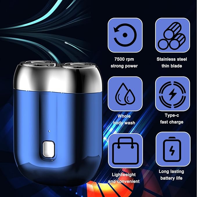 2026 New Model Mini Dual-Head Electric Shaver Electric Mini Portable Razor Pocket Size Washable Double Head Razor Rechargeable Waterproof Compact Electric Shaver for Home Car Travel (Blue)