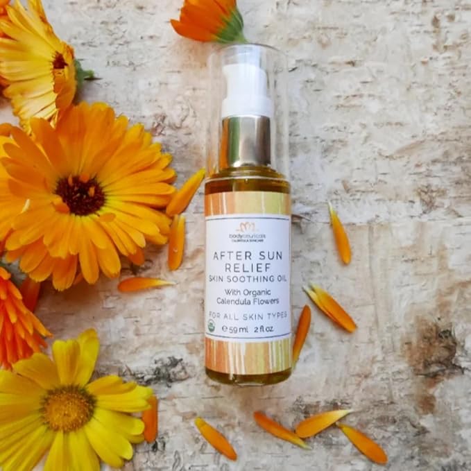 Organic Calendula After Sun Oil ? Moisturizing Face and Body with Olive Oil and Vitamin E Lightweight Formula for Normal to Oily Skin 2 oz
