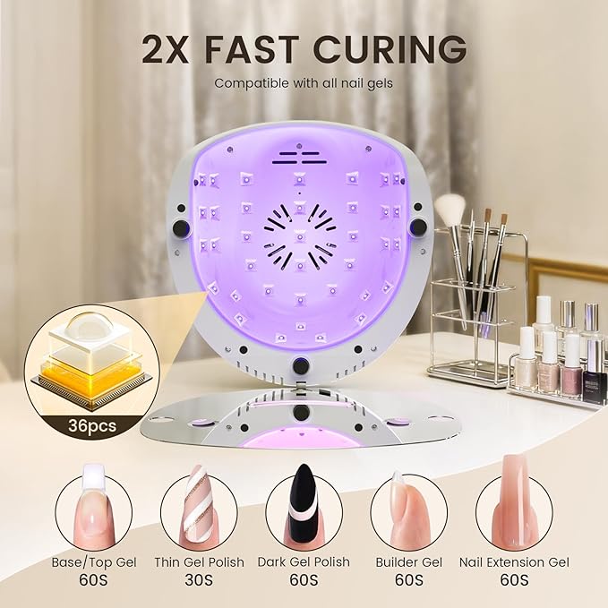 Lavinda 2-in-1 UV LED Nail Lamp with Red Light Skincare 54W UV Light for Gel Polish Nails Professional Fast Curing Nail Dryer with Auto Sensor &amp 4+2 Timer Settings Nail Art Tools for Salon Home