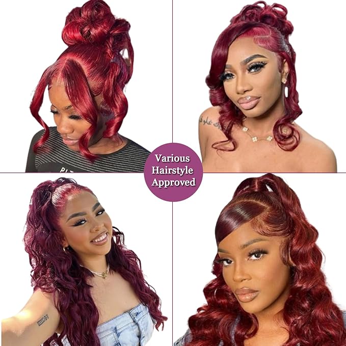 99j Burgundy Lace Front Wigs Human Hair 30 Inch Body Wave 13x6 Lace Front Wigs Human Hair 99j Red Wine Body Wave Glueless Wig Human Hair Pre Plucked Lace Frontal Wig for Black Women 180% Density