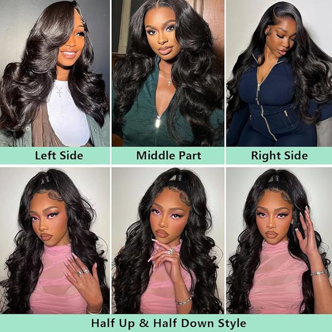 32 Inch 13x4 Body Wave Lace Front Wigs Human Hair 250 Density HD Lace Front Wigs Pre Plucked Brazilian Virgin Human Hair Wigs for Women Glueless Frontal Wigs Natural Color Body Wave Wig
