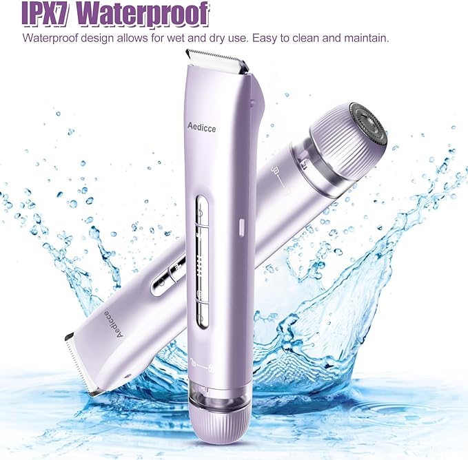 Bikini Trimmer for Women 2 in 1 Dual Head Womens Electric Shaver Electric Razors for Pubic Hair IPX7 Waterproof Rechargeable Facial Hair Removal for Shaving Underarm Leg Arm Body Face Purple