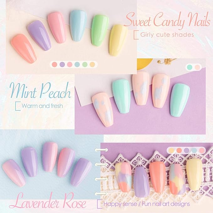 Gellen 16 Colors Gel Nail Polish Kit with Top Base Coat - Fresh Macaron Girly Colors Collection Popular Bright Nail Art Solid Sparkle Glitters Colors Home Gel Manicure Set
