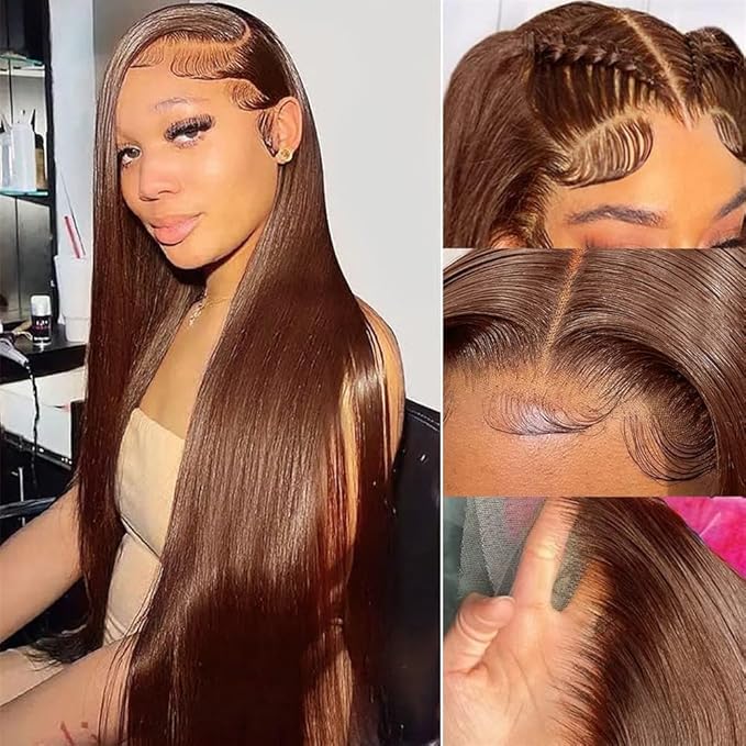 PANDA ANGEL Chocolate Brown Lace Front Wigs - 20 Light Brown Straight Glueless Pre Plucked 13x4 HD Lace Frontal