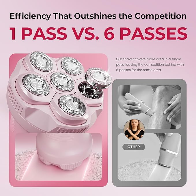 PRITECH Electric Razors for Women Legs Easy-Clean Body Shaver Wet &amp Dry Waterproof Bikini Trimmer Portable Lady Hair Remover for Face Underarms Pubic (Pink)