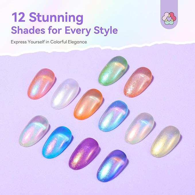 SAVILAND Nail Polish Set: Quick Dry Nail Polish 12-Free Colors Glitter Nails Polish Mermaid Pearl Winter Christmas Top Coat Polish for Women Girls Clean Nails Nail Art DIY Home Gift