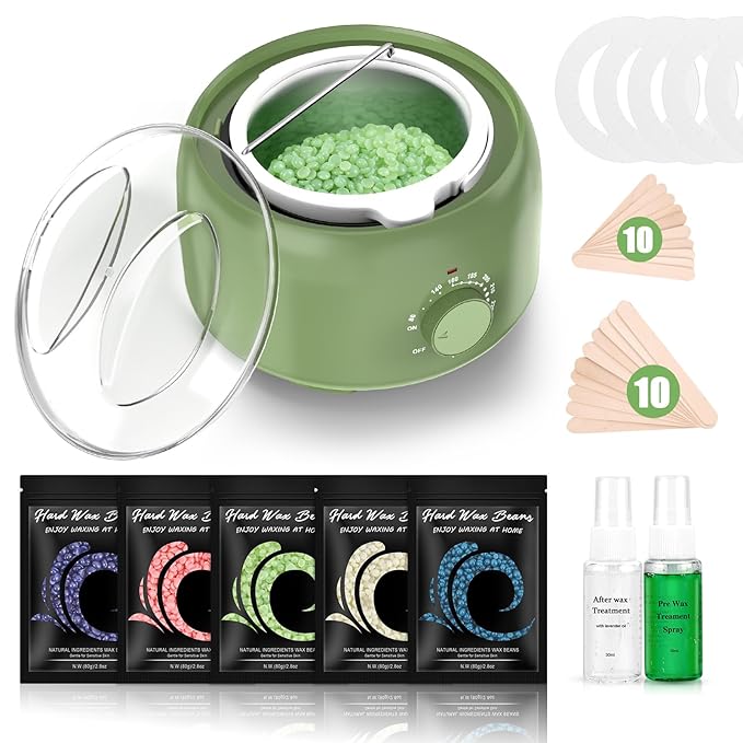 Waxing Kit - Wax Warmer for Hair Removal Hard Wax Kit with 14oz 5 Bags Hard Wax Beans for Full Body Legs Face Eyebrows Bikini Brazilian Waxing Kit for Women Men