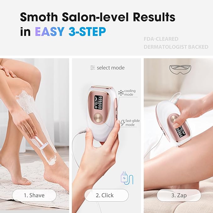 Laser Hair Removal Device at-Home IPL Hair Removal for Women &amp Men - Safe 45°F Ice-Cooling Contact for Painless &amp Long-Lasting Results 86% Hair Reduction in 3 Weeks for Full Body Gold/White